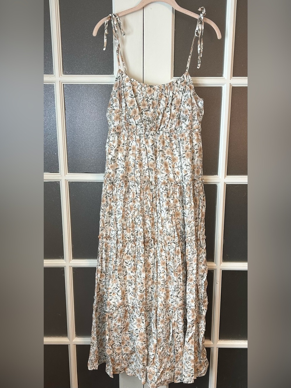 Floral Tiered Tie-Shoulder Maxi Dress - Beige Floral
